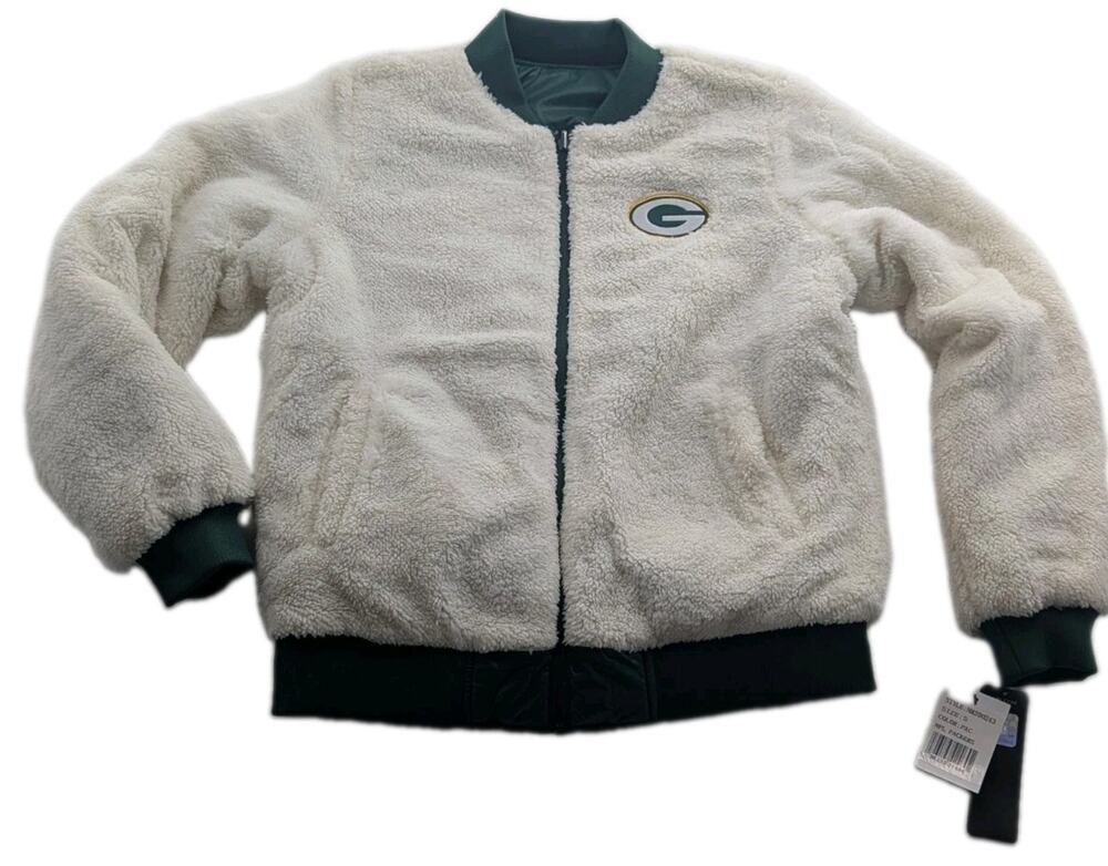 G-III 4Her Women's Size Small Reversible Green Bay Packers Sherpa Bomber Jacket